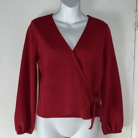 MADEWELL TEXTURE & THREAD Red Crepe Wrap Side Tie Top-XS - Picture 2 of 9